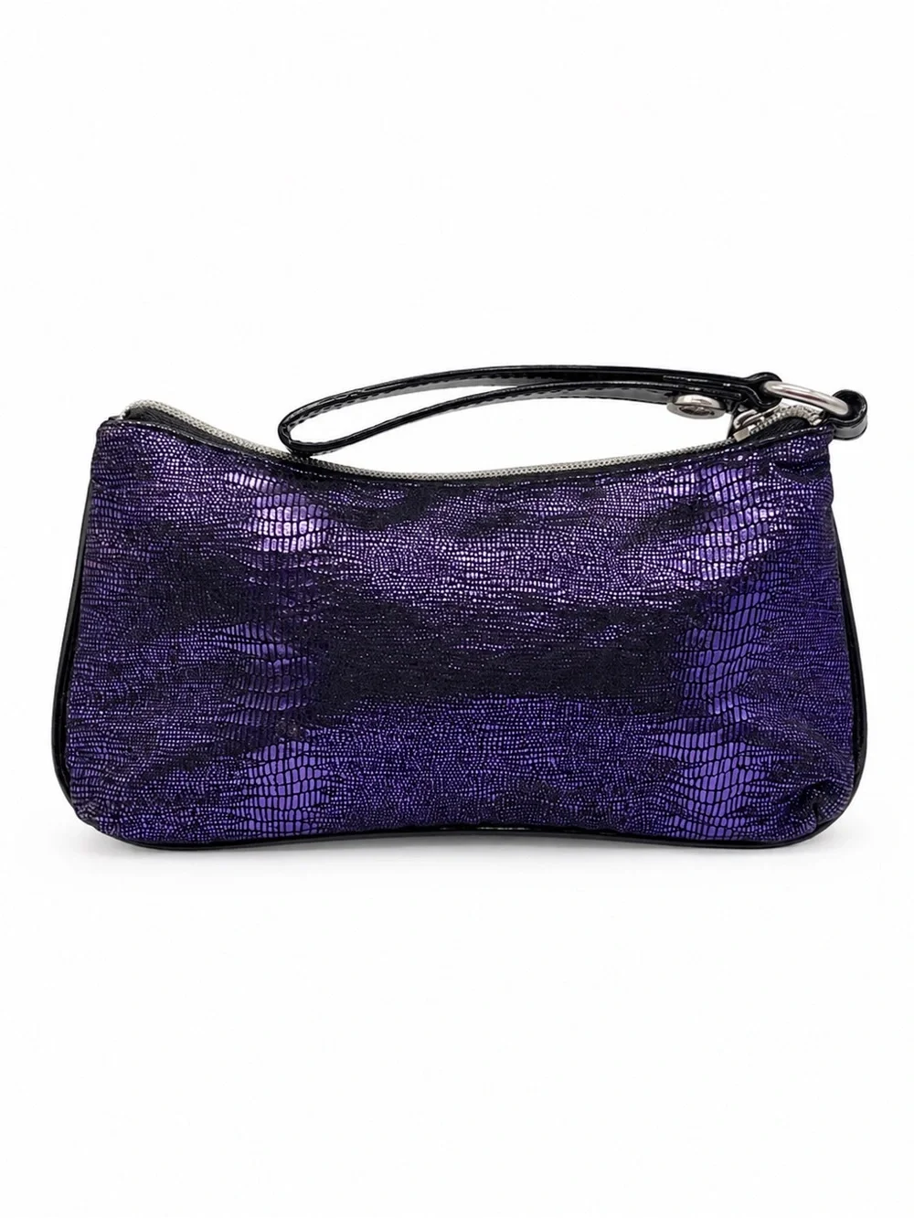 Betseyville Metallic Purple Lizard Print Wristlet Clutch Silver Hardware